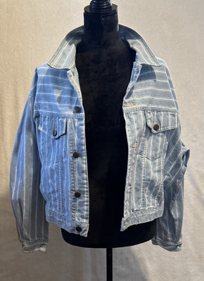 Vivaldi Jeanswear Faded Blue And White Pinstripe Vintage Denim Jacket Size L
