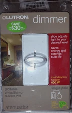Light Dimmer Lutron Skylark Slide Dimmer White S-600H-WH  600W White NEW!
