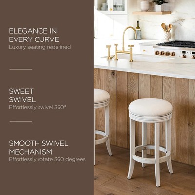 MAVEN LANE ROUND BACKLESS SWIVEL KITCHEN COUNTER STOOL 26''H, WHITE OAK