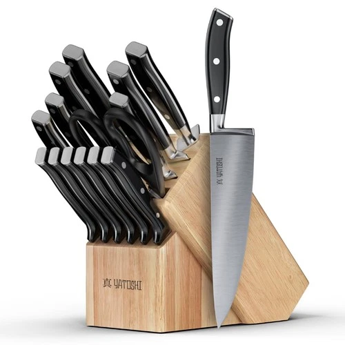 Yatoshi 15 Piece Black Knife Block Set - Pro Kitchen Knife Set Ultra Sharp Hi...