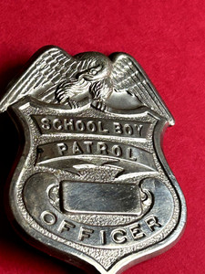 VTG 1950'S STAMPED SILVER-TONED METAL"SCHOOL BOY PATROL OFFICER" FULL SIZE BADGE