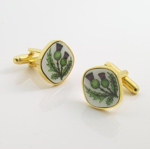 Gold Scottish Thistle Cufflinks Cuff Links NEW