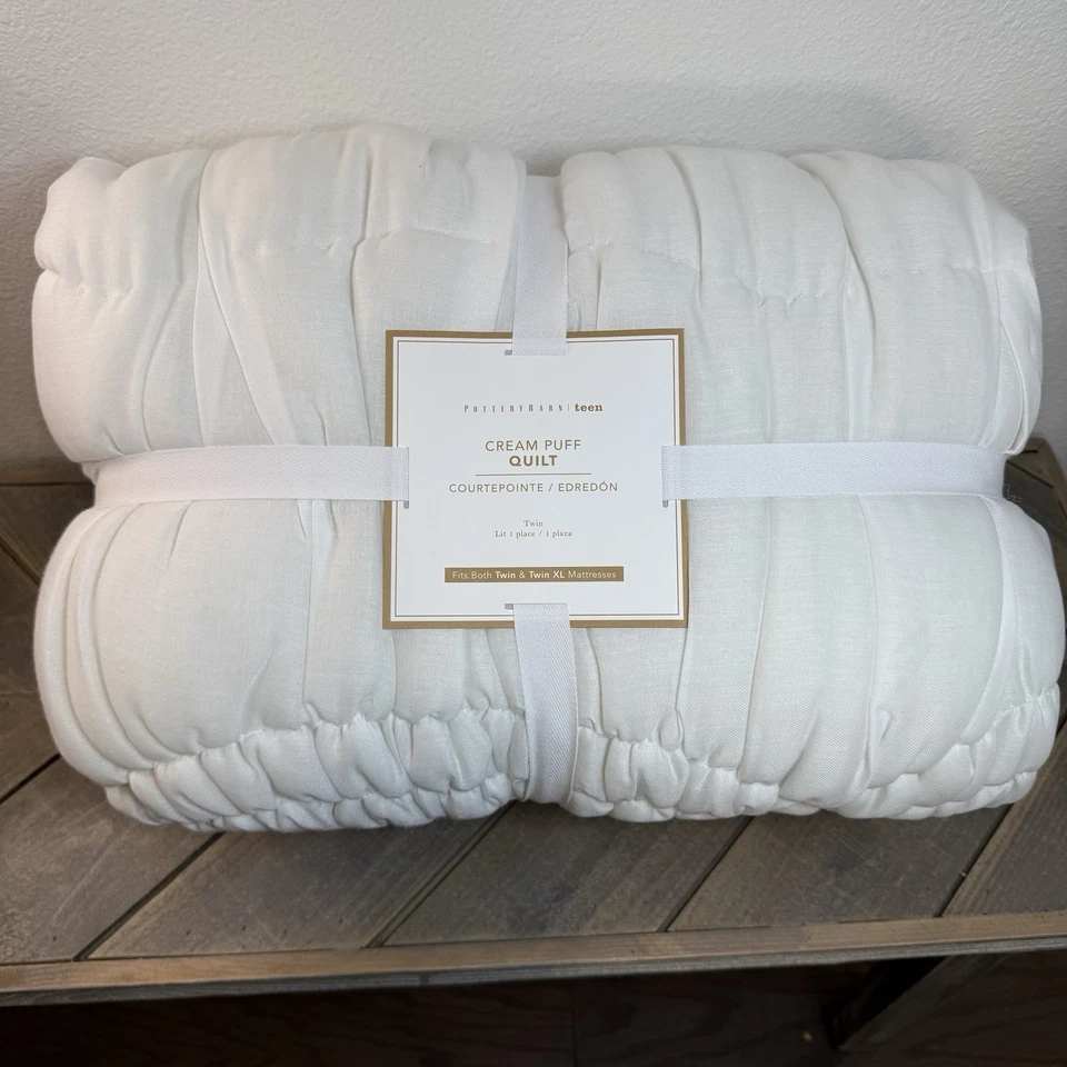 POTTERY BARN TEEN CREAM PUFF QUILT & SHAM SET - TWIN/XL ~ IVORY - Image 3 of 4