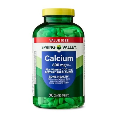 Spring Valley Calcium Plus Vitamin D Tablets, 600 mg, 500 Count