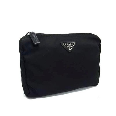 Prada Triangle Logo Tessuto Nylon Black Pouch 1NA011 Auth