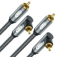 90 RCA Cable Male to Male, Right Angle Subwoofer Audio Cable, 2-Pack, 3ft