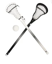 Athletic Works Mini Lacrosse Sticks and Ball Set for Kids, Black/White, New