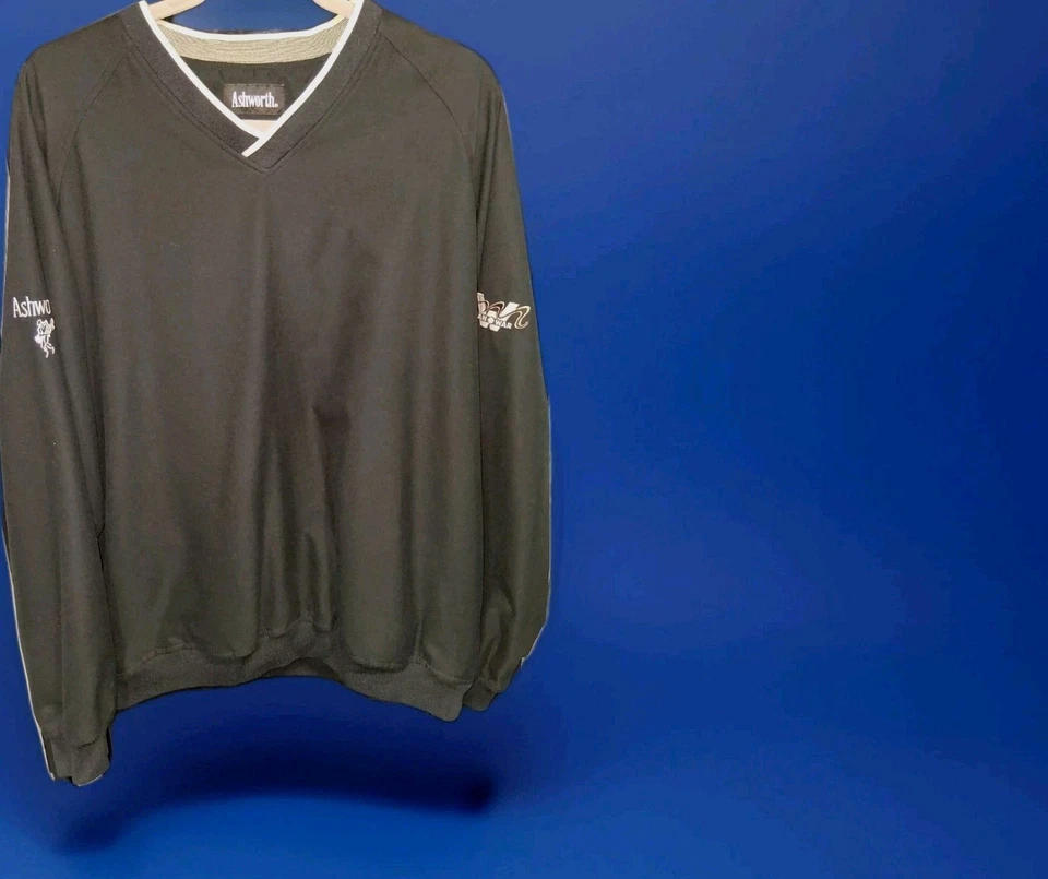 Pullover Ashworth Para Hombre Mediano Forrado Negro Resistente al Agua Hombre O War Course Logo Foto 2 de 4