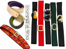 Lot x10 Vintage Belts 1960s 4pc Reversible, 1980s-90s, Y2K Clear Bling, Seatbelt