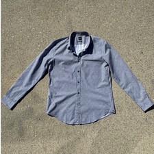 Hugo Boss Blue Micro Print Long Sleeve Button Down Shirt Slim Fit sz XL Travel
