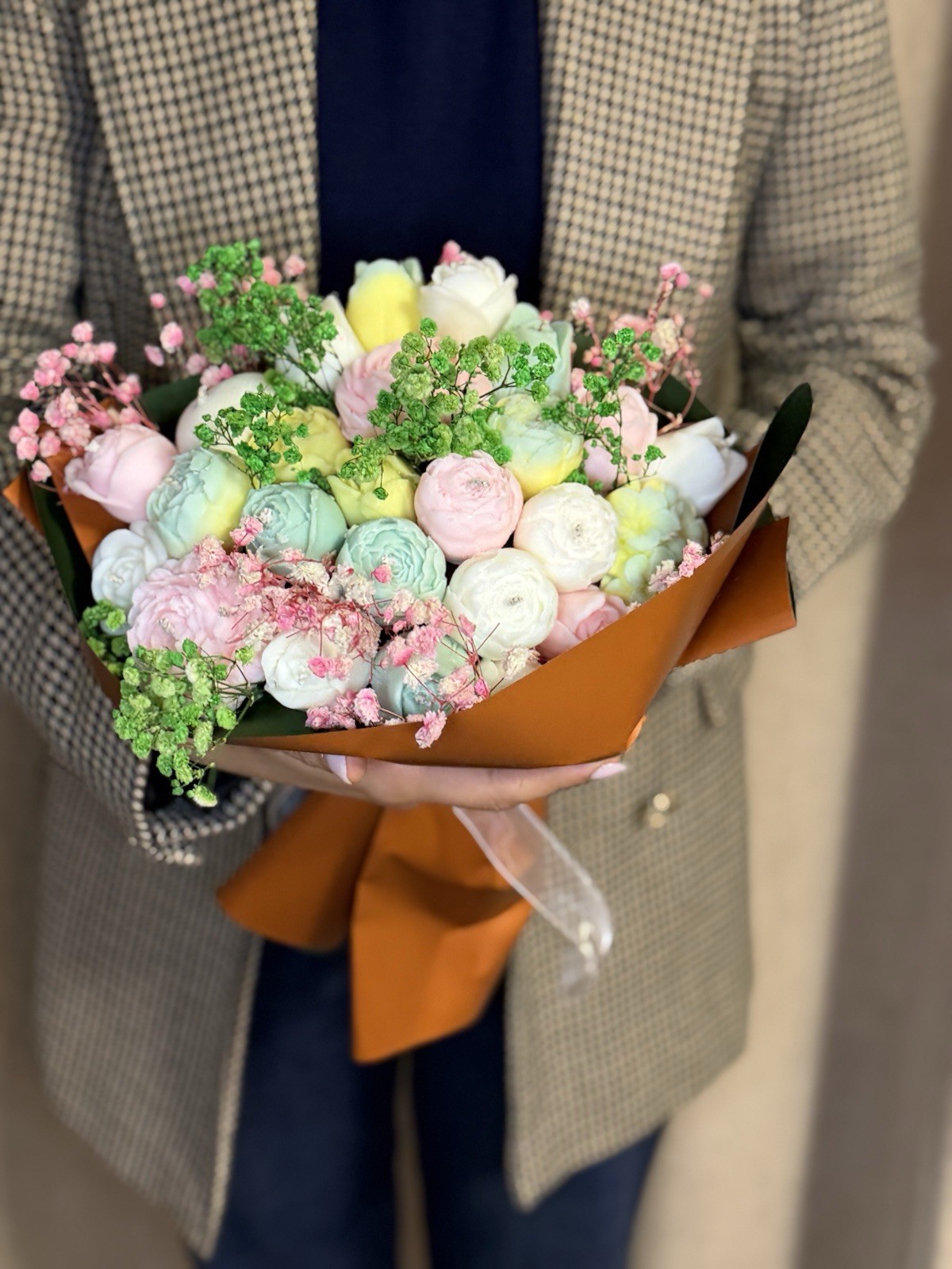 Bouquet de bougies pastel fait main en cire de soja naturelle