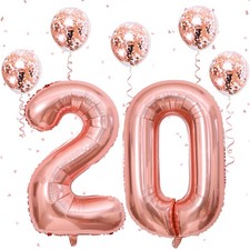 40 Inch Rose Gold Number 20 Balloons, Foil Inflating Giant Helium Number 2 ...