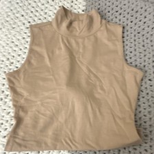 Shrinking Violet Beige Mock Neck Sleeveless Bodysuit Women's Regular Size M