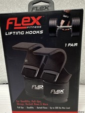 Flex Fitness Weight Lifting Hooks Black Wrist Wrap Extra Padding Non-Slip Pair