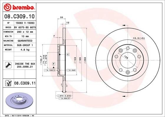 Pack Von 2 - Bremsscheibe 08.C309.11 Brembo FüR Peugeot CitroËN Toyota Opel-image