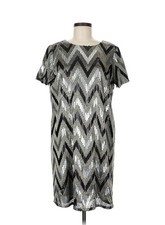 MICHAEL Michael Kors Metallic Sequin Short Sleeve Shift Dress 8 Black Silver