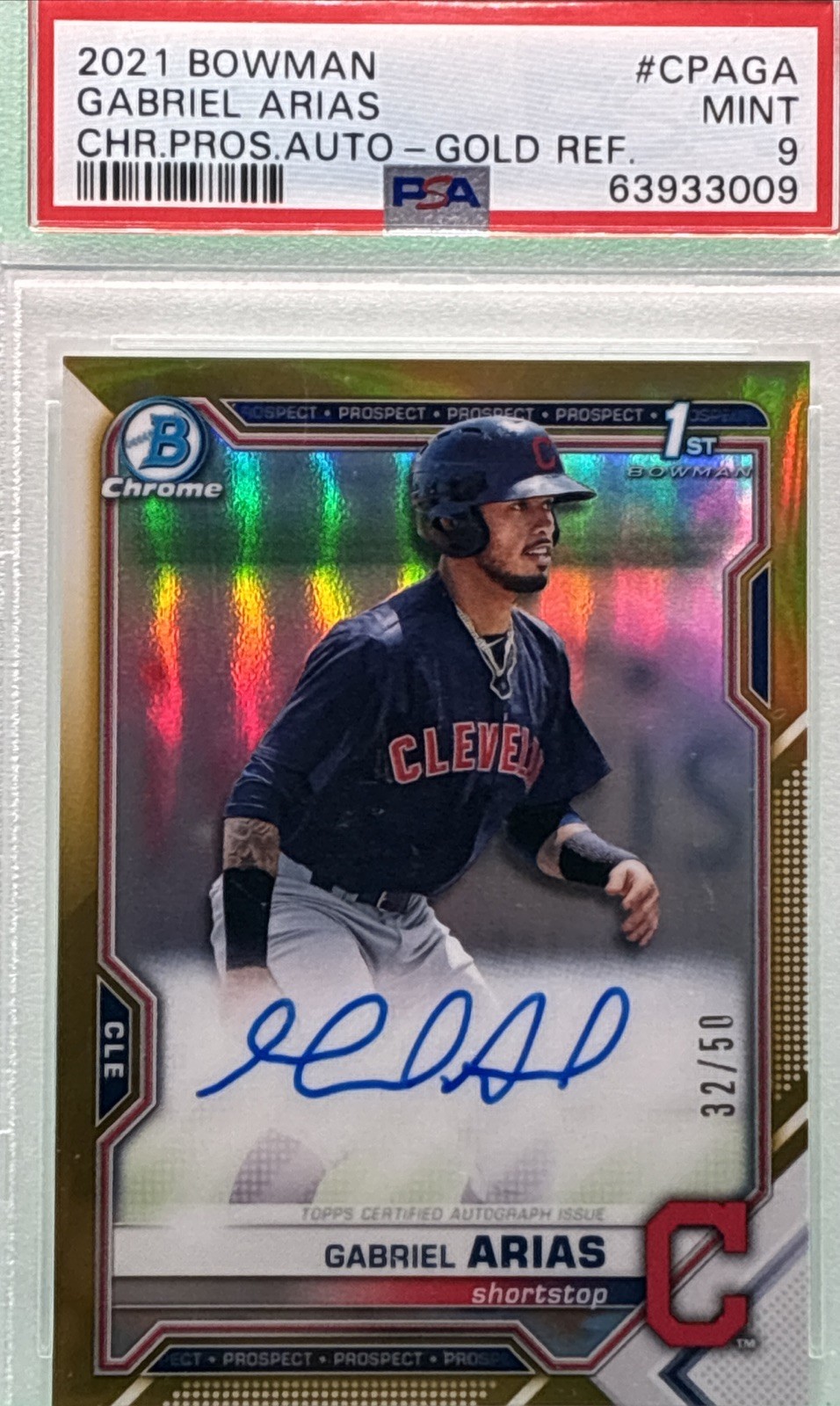 2021 Bowman - Chrome Prospects Autographs PSA 9 Gabriel Arias Gold Refractor /50