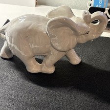 Gray Glossy Ceramic Elephant Figurine Decorative Animal Statue Figure