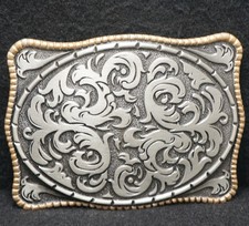 XD29109 GREAT VINTAGE 1990s ABSTRACT FLORAL ARTWORK WESTERN BELT BUCKLE