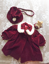 VINTAGE GIRL'S 3-Piece RED VELVET Coat/Hat/Purse Set - size 3/4