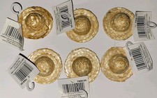 Lot of 6 Straw Hat Woven 2" Round Doll Craft Hat