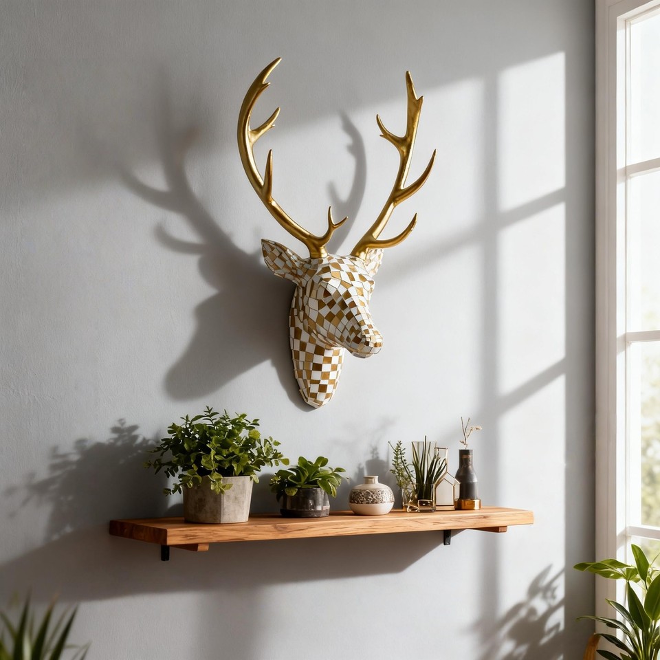 Deer Head Wall Mount Decor, Animal Head Sculptures Wall Hanging Animal ...