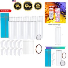 Sublimation Tumblers 20oz Bulk Set Insulated Flat White 10 Pack