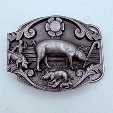 Arroyo Grande Buckle Co. Belt Buckle Swine Pig Farmer Pewter 1989