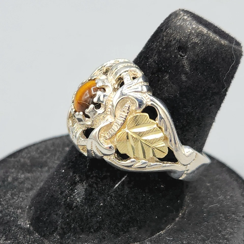 Anillo Coleman Co 14K Black Hill Oro Plata Esterlina Ojo de Tigre Cúpula Talla 7 5.9g Foto 2 de 4