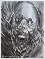 Undead Zombie Face Pastel Drawing 11x14 Dark Horror Art