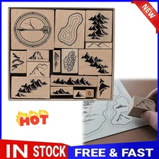 Map Making Stamp Kit,Mountains Rivers Forests Buildings Wooden Mounted Stamps