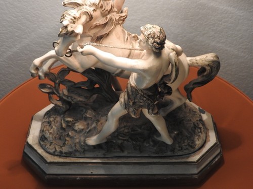 Amazing 24" Vintage 1959 Table Lamp French Marly Horse Roman Shade - Picture 3 of 5
