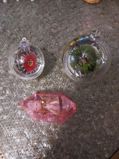 Vintage Jewel Brite Plastic Diorama Christmas Ornaments Lot of 3
