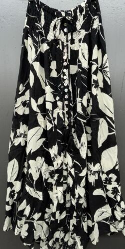 Rachel Roy Skirt S Black White Floral Midi Elastic Waist Flare Flowy Boho NEW