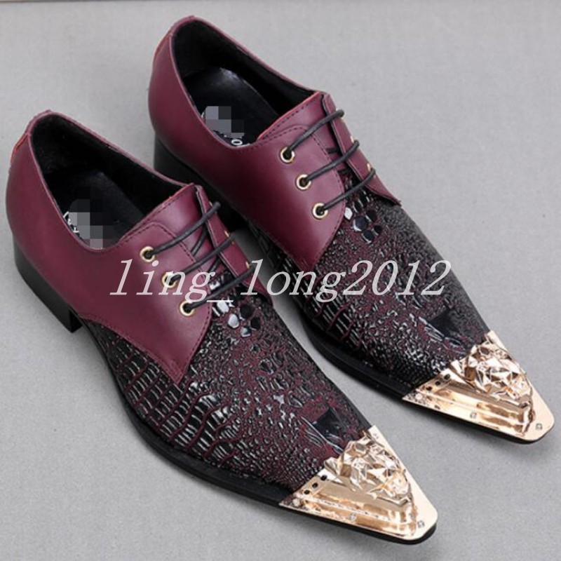 Hot Para Hombre De Cuero Sin Cordones en Punta de Metal Empalme vestido floral bajo Top Zapatos Talla Hot Para Hombre De Cuero Sin Cordones en Punta de Metal Empalme vestido floral bajo Top Zapatos Talla