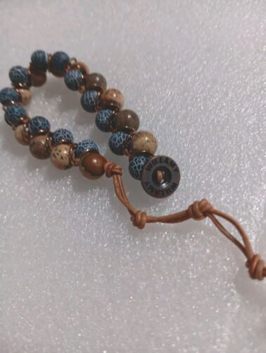 BOHO Bracelet Natural Beads JASPER AGATE COPPER on Brown Leather 7" - Picture 3 of 8