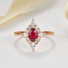 1.80 Ct Red Ruby Cluster Diamond Halo Engagement Ring 14k Rose Gold Over Size N