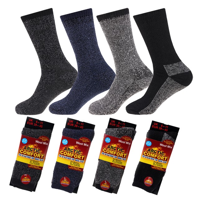 Arctic Comfort Men's Thick Thermal Wool Socks Black/Grey, UK 611, Pack of 4 for sale online