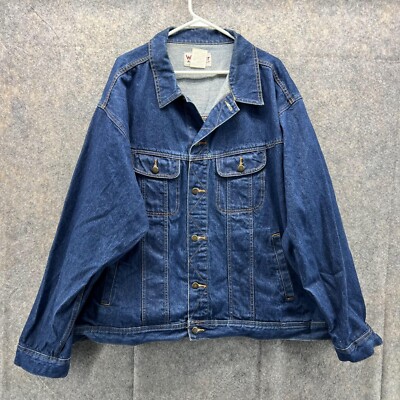 Wrangler Jacket Men 3X Blue Denim Button Down Rugged Wear