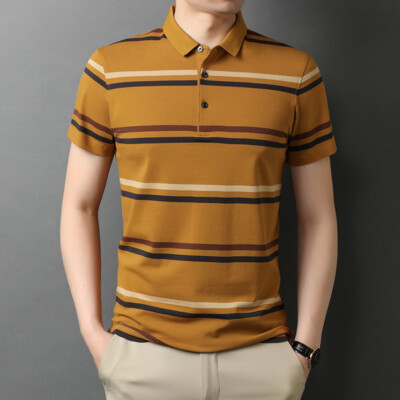 ZONBAILON Polo Shirt Mens Versatile Stripe Loose Classic Short Sleeve Polo Shirt