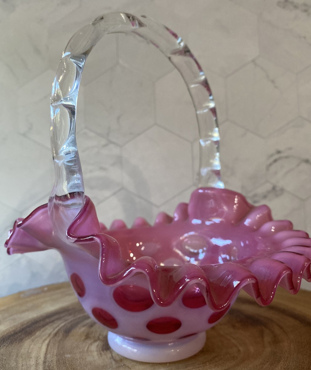 スペシャル!40s〜クランベリーオパールセントコインドットピッチャーFenton Vintage Fenton Cranberry Opalescent Coin Dot Glass Basket 7