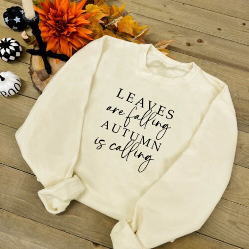 SLOGAN SWEATSHIRT -  Leaves are Falling | Cosy Autumn Jumper | Sizes XS - 2XL - Picture 1 of 11