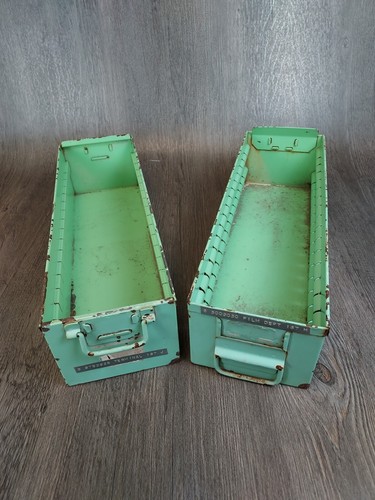 Vintage 2 Karteikarten Akten Schubladen Federgrün Metall Industrie Fahrerhaus. Pflanzgefäße - Bild 12 von 15