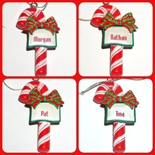 Candy Cane Christmas Ornament Bow Ganz Personalized Red Silver Choose Name NWT