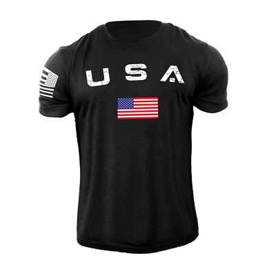 #ad New Men#x27;s USA Flag T Shirt American Patriotic 100% Cotton $15.90