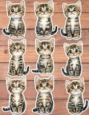 Big Blue Eyed Kitten Die Cut Vinyl Stickers Set Scrapbooking Laptop Waterbottle