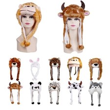Funny Cute Plush Animal Winter Hat with Pom Pom Ends Earflap Cap For Adult Kids