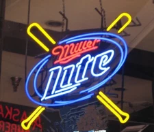 New Miller Lite Baseball Bats Neon Light Sign Lamp Beer Bar Wall Decor 20"x16"