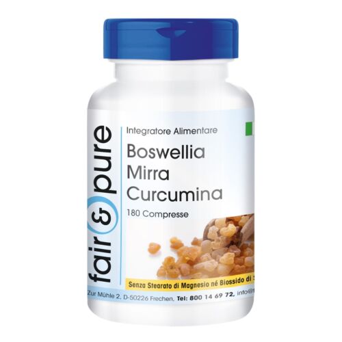 Boswellia Mirra Curcumina - 180 compresse con vitamina D3 - vegan | fair&pure - Foto 1 di 1