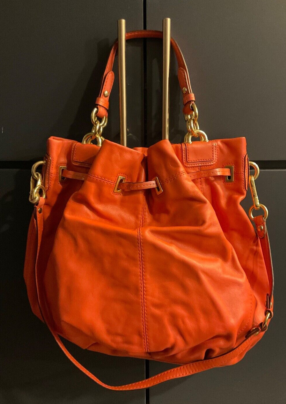 EUC Coach Peyton Drawstring Large Orange Shoulder… - image 2